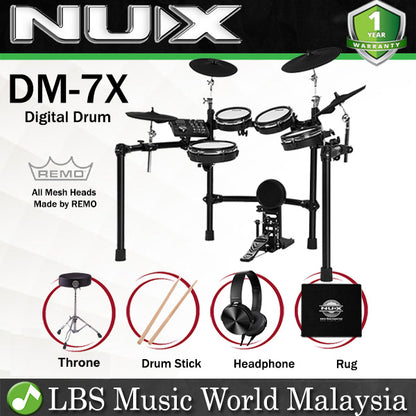NUX DM-7X 5 Piece Full Mesh Digital Electronic Drum Set Head by Remo (DM7X)