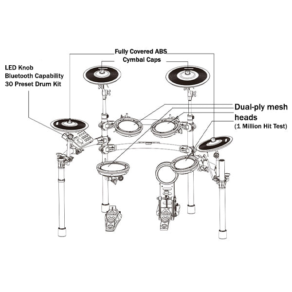 NUX DM-7 5-Piece Digital Electronic Drum Set with Mesh Head and DA30BT Monitor Speaker (DM7)