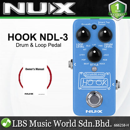 NUX HOOK NDL-3 Drum & Loop Mini Looper Electric Guitar Pedal with Auto Tempo Detection (NDL3)