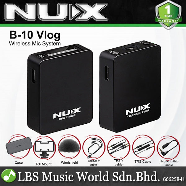 NUX B-10 Vlog Wireless Lavalier Microphone Omnidirectional Mic System Receiver Transmitter (B10)