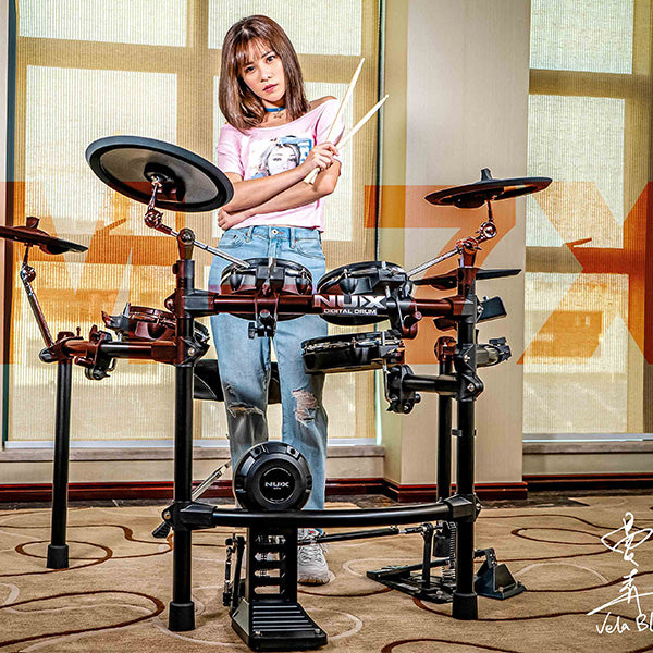 NUX DM-7X 5 Piece Full Mesh Digital Electronic Drum Set Head by Remo (DM7X)