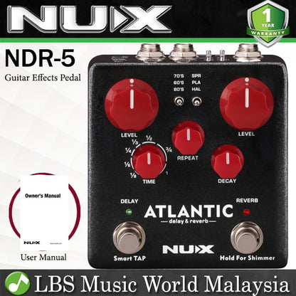 Nux NDR-5 Atlantic Delay and Reverb Guitar 3 Delay Effects Pedal (NDR5)