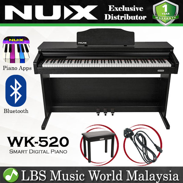 NUX WK-520 88 Key Digital Piano Weighted Keys Rythm Smart Apps Bluetooth Pianos (WK520)