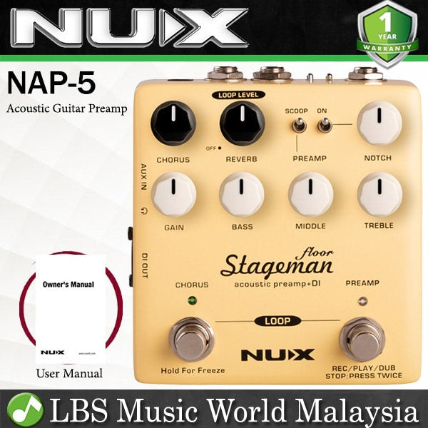 Nux NAP-5 Stageman Floor Acoustic Preamp and DI Effect Pedal Footswitch (NAP5)