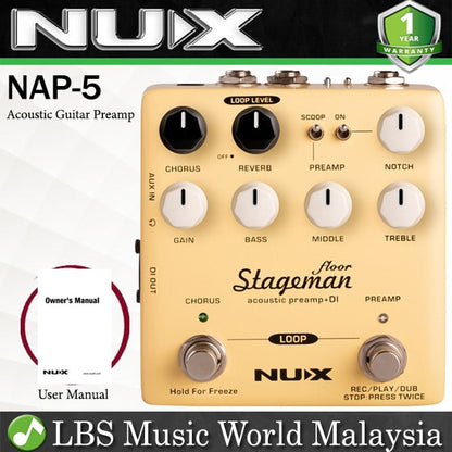 Nux NAP-5 Stageman Floor Acoustic Preamp and DI Effect Pedal Footswitch (NAP5)