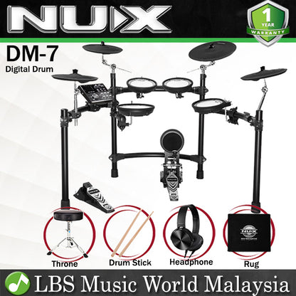 NUX DM-7 5-Piece Digital Electronic Drum Set with Mesh Head (DM7)