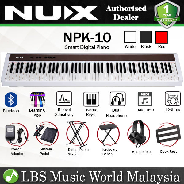 Nux NPK-10 88 Key Smart Digital Piano with Grand Hammer Action 3 Stand and Throne (NPK10 NPK 10)