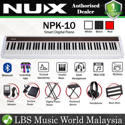 Nux NPK-10 88 Key Smart Digital Piano with Grand Hammer Action 3 Stand and Throne (NPK10 NPK 10)