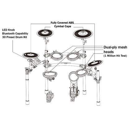 NUX DM-7 5-Piece Digital Electronic Drum Set with Mesh Head (DM7)