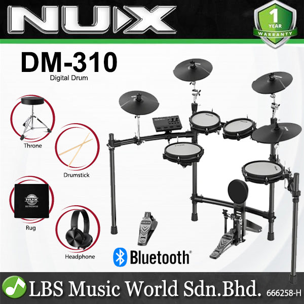 Nux DM-310 Full Set Digital Electronic Drum with Bluetooth and Dual Mesh Head (DM310)