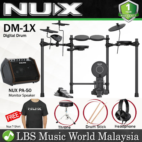 NUX DM-1X 5 Piece Digital Electronic Drum Set With Kick Pedal Package (DM1X DM1)
