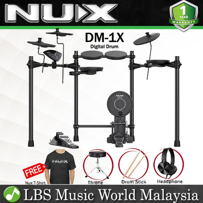 NUX DM-1X 5 Piece Digital Electronic Drum Set With Kick Pedal Package (DM1X DM1)