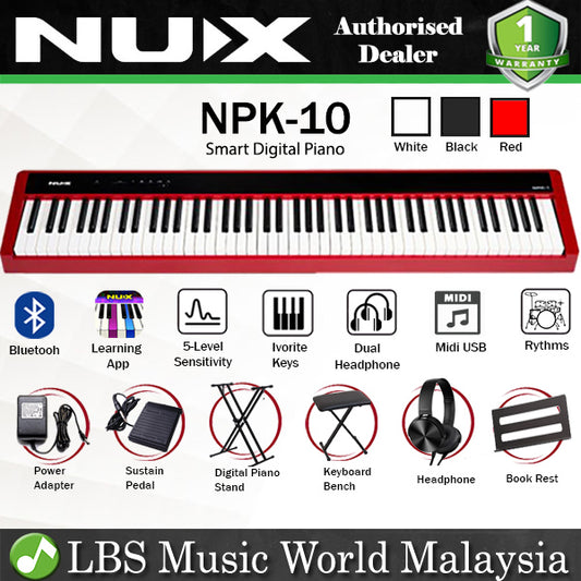 Nux NPK-10 88 Key Smart Digital Piano with Grand Hammer Action 3 Stand and Throne (NPK10 NPK 10)