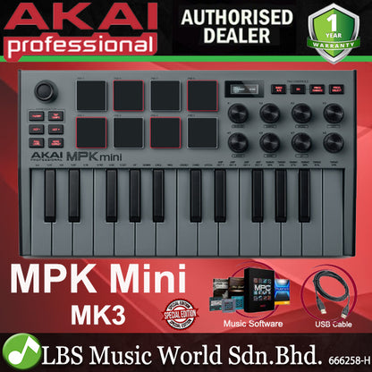 Akai Professional MPK Mini MK3 25 Key Midi Keyboard Controller with 8 Pad and 8 Knob with Protool (MKiii)