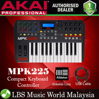 Akai Professional MPK225 Midi Keyboard Controller USB Semi Weighted Keybed (MPK-225 MPK 225)