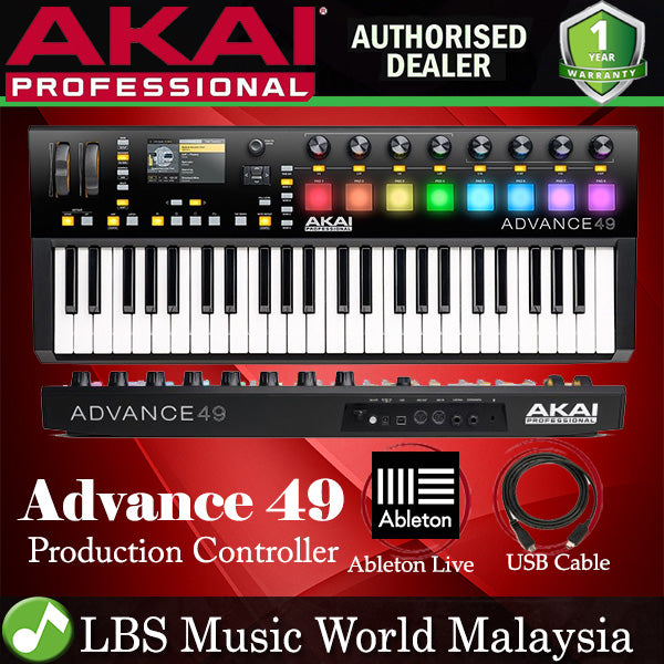 Akai Professional Advance 49 Keyboard Controller USB Midi Semi Weighted with 8 Pad & Knob
