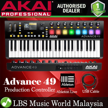 Akai Professional Advance 49 Keyboard Controller USB Midi Semi Weighted with 8 Pad & Knob