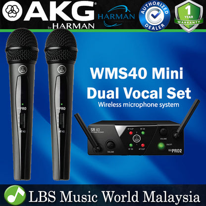AKG WMS40 Mini Mic Dual Vocal Set Wireless Microphone System (WMS-40 WMS 40)