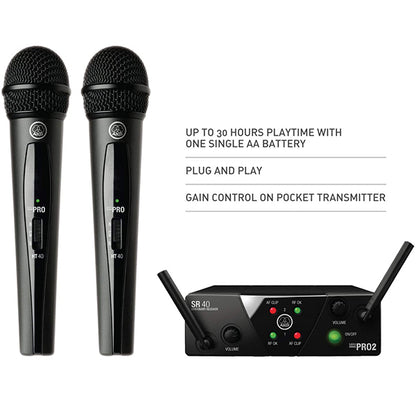 AKG WMS40 Mini Mic Dual Vocal Set Wireless Microphone System (WMS-40 WMS 40)