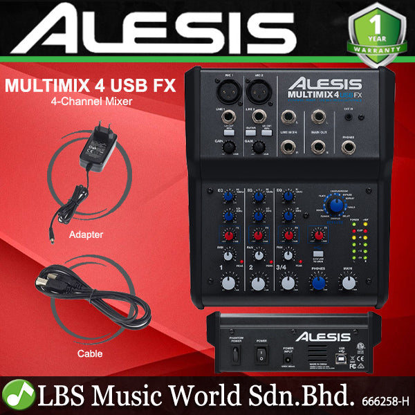 Alesis MultiMix 4 USB FX 4-Channel Mixer with Effects and USB Audio Interface (Multi Mix)