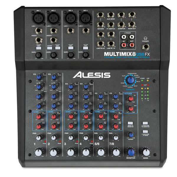 Alesis Multi Mix 8 USB FX 8-Channel Mixer with Built in Effects and USB Audio Interface (Multi Mix)