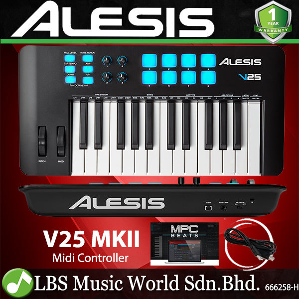 Alesis V25 MKII 25 Key USB Midi Keyboard Controller with Pad (V-25 V 25 MK2)