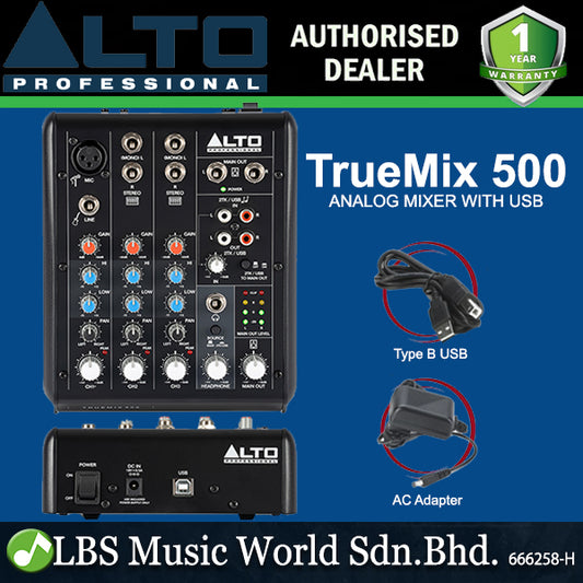 Alto Professional TrueMix 500 Portable 5 Channel Analog Mixer with USB 48V Phantom Power (True Mix)