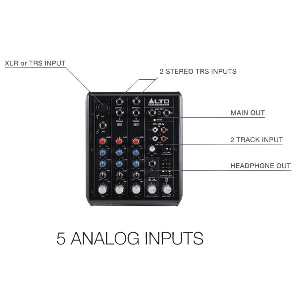 Alto Professional TrueMix 500 Portable 5 Channel Analog Mixer with USB 48V Phantom Power (True Mix)