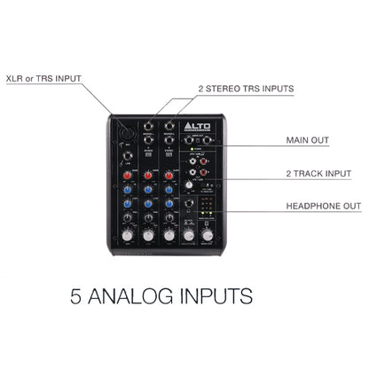 Alto Professional TrueMix 500 Portable 5 Channel Analog Mixer with USB 48V Phantom Power (True Mix)