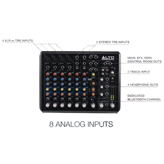 Alto Professional TrueMix 800 FX 8 Channel Multi-FX Analog Mixer with USB and Bluetooth (True Mix)