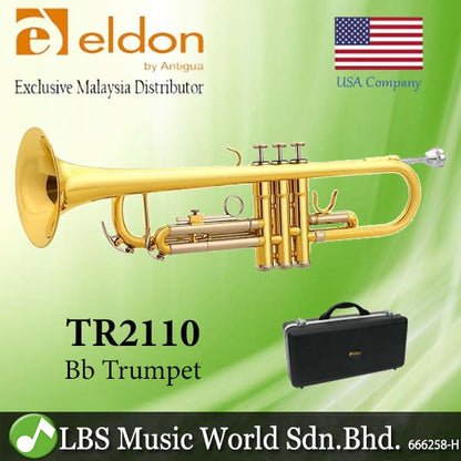 Eldon by Antigua TR2110 Bb Trumpet Lacquer Plate Silver Outer Slides with Case