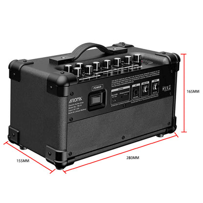 Aroma TM-15 15 Watt Mini Amp Electric Guitar Amplifier Speaker With Bluetooth and Rechargeable Battery - Black (TM15)