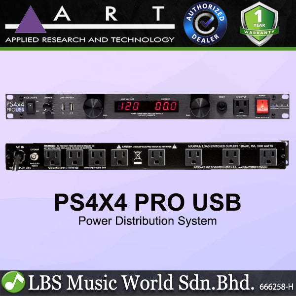 ART Pro Audio PS4X4 PRO 1800 Watt USB Dual LED Metered Power Distribution System with USB
