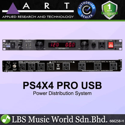 ART Pro Audio PS4X4 PRO 1800 Watt USB Dual LED Metered Power Distribution System with USB