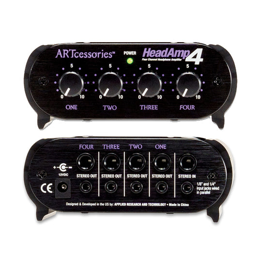 ART Pro Audio HeadAMP 4 8 Output Stereo Headphone Amplifier with 1/4'' and 1/8'' Inputs (Head Amp)