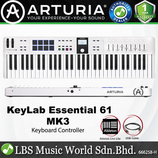 Arturia Keylab Essential 61 Keys Midi Controller Keyboard Mk3 - White (Key Lab)
