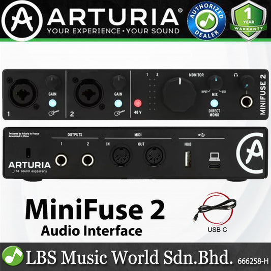 Arturia MiniFuse 2 USB-C Flexible Dual Audio Interface with 2 Preamps and 5 Pin MIDI I/O (Minifuse2)