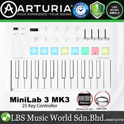 Arturia MiniLab 3 25 Slim Key USB Mini Keyboard Controller (Mini Lab3)