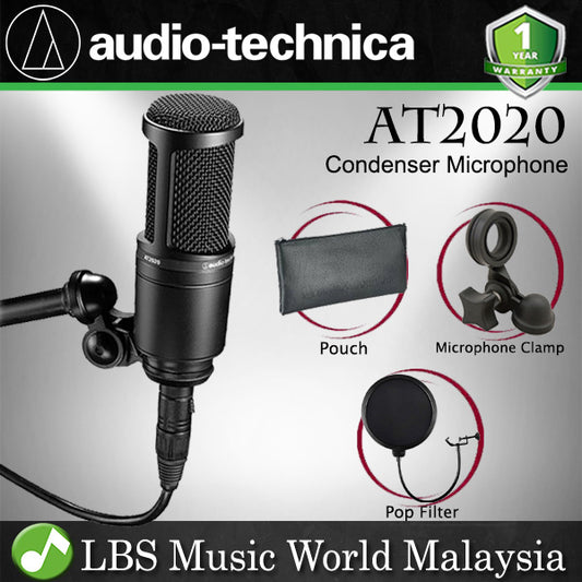 Audio Technica AT2020 Cardioid Medium Diaphragm Condenser Microphone with Pop Filter (AT 2020)