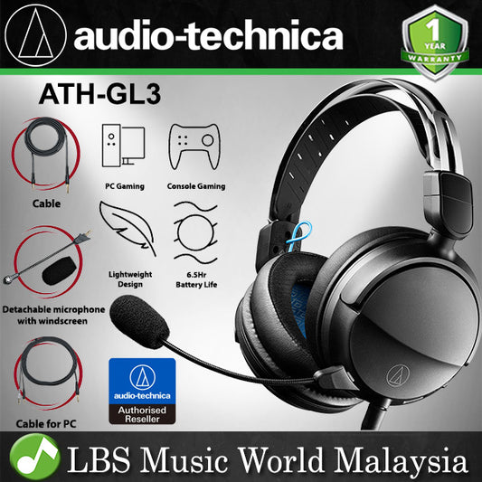 Audio Technica ATH-GL3 Closed Back Over Ear Gaming Headset Headphone with Microphone and Mic Windscreen (GL3)