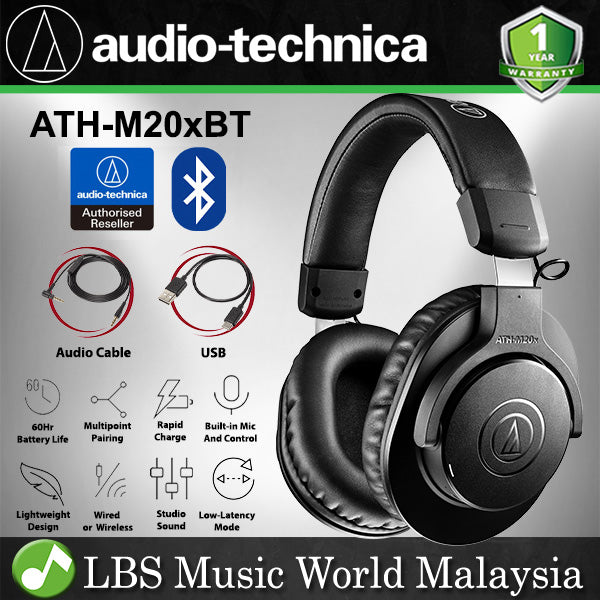 Audio Technica ATH-M20xBT Closed Back Dynamic Wireless Over Ear Monitor Headphones (M20xBT M20x BT)
