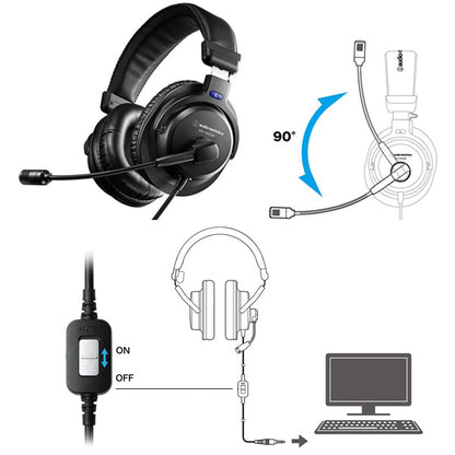 Audio Technica ATH-770XCOM Headphone Closed Back Dynamic Stereo Headset With Microphone (ATH770XCOM ATH770X)