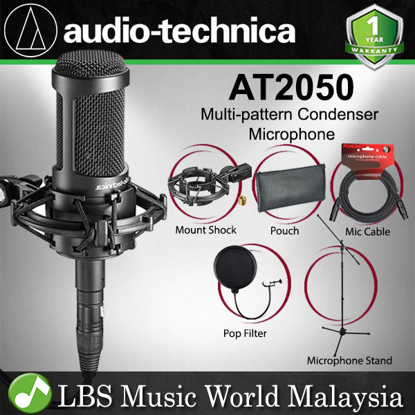 Audio Technica AT2050 Condenser Microphone with Multi Pattern Studio Mic (AT-2050 AT 2050)