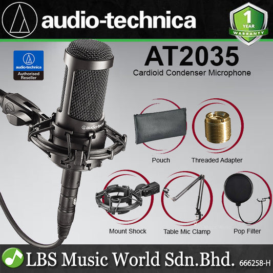 Audio Technica AT2035 Cardioid Condenser Microphone with Mic Clamp , Pop Filter & Cable (AT 2035)