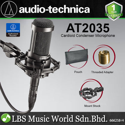 Audio Technica AT2035 Cardioid Condenser Microphone with Mic Clamp , Pop Filter & Cable (AT 2035)