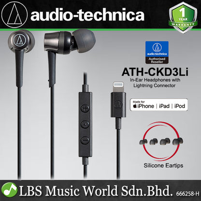 Audio Technica ATH-CKD3Li In-Ear Headphones with Lightning Connector Earbuds (CKD3Li)