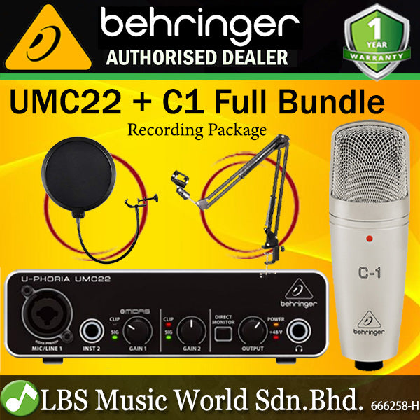 Behringer UMC22 Audiophile 2x2 USB Audio Interface with Midas Mic Preamplifier (UMC 22)