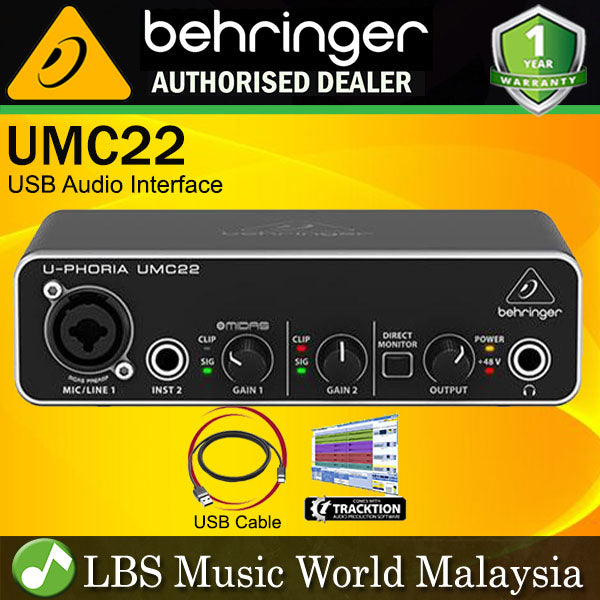 Behringer UMC22 Audiophile 2x2 USB Audio Interface with Midas Mic Preamplifier (UMC 22)