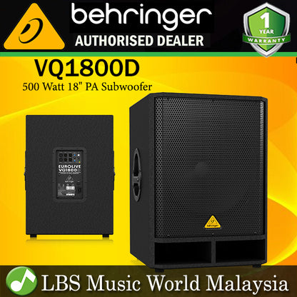Behringer VQ1800D Professional Active 500 Watt 18" PA Subwoofer (VQ 1800D VQ-1800D)