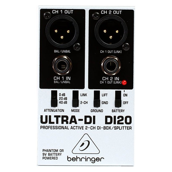 Behringer Ultra-DI DI 20 Professional Active 2 Channel DI Active Direct Box Splitter (DI20 DI-20)